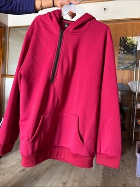 SHEIN Men's Half-Zip Hooded Pullover - Raspberry Pink